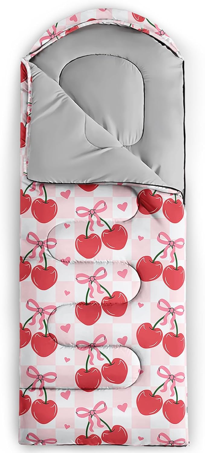 Pink Bow Sleeping BagGirly Princess Bowknot Camping Bag for Girls KidsPink and White Striped Lightweight Warm Portable Outdoor Indoor-Waterproof Cold Weather Resistant for Camping Hiking