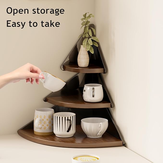 Corner Shelf Storage Rack Tree Shape Design 3-Tier Kitchen Organizer for Mugs Coffee Cups Space-Saving Desktop Storage Rack for Countertop Spice Rack Makeups Bookshelf (Brown Cat)