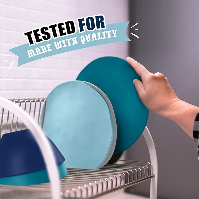 Teivio 32-Piece Kitchen Wheat Straw Dinnerware Sets for 8 Dinner Plates Dessert Plate Cereal BowlsCups Unbreakable Plastic Colorful Apartment Outdoor RV Camping Dishes Irregular Teal Ombre