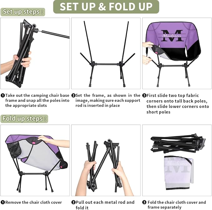 Personalized Camping Chair Portable Backpacking Chair Custom Folding Camp Chairs with Name Initials Customized Lightweight Compact Outdoor Chairs