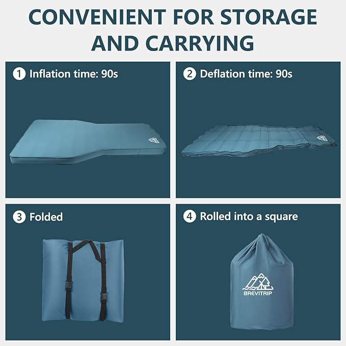 Camping Air Mattress Tesla Model Y Mattress 4 Ultra Thick SUV Air Mattress for Tesla Model Y Mattress Self Inflating Sleeping Bed Portable SUV Air Mattress Car Bed Camping Blue