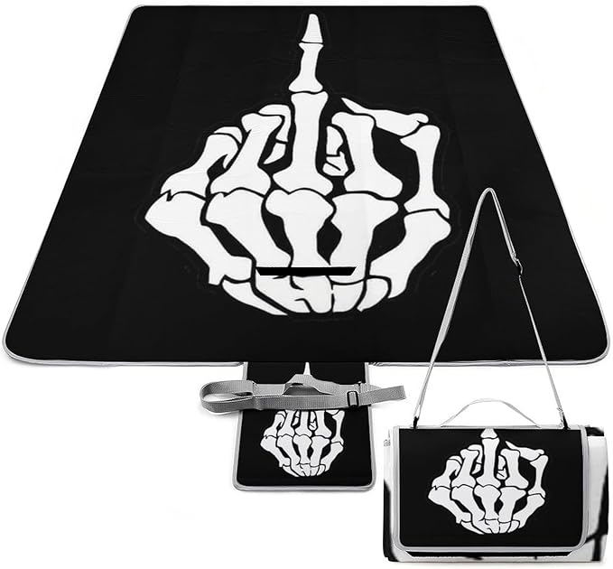 Vintage Halloween Black Victorian Gothic Skull Damask Waterproof Outdoor Picnic Blanket Sandproof Beach Mat for Camping Hiking Grass Travelling