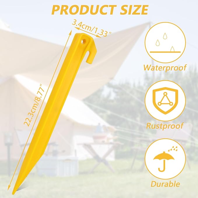 80 PCS Plastic Tent Stakes 9 Inch Heavy Duty Tent Pegs Spike Hook for Camping Outdoor Sand Beach Halloween Christmas Garden Lawn Stakes Light Safe Tent Stakes Sturdy Canopy Stakes Accessories