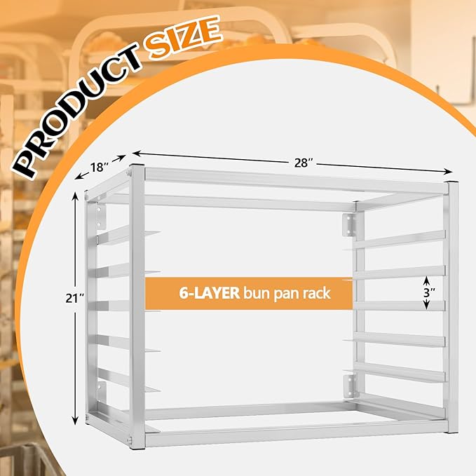 Zonon 6 Tier Wall Mounted Sheet Bun Pan Rack 28 x 18 x 21 Aluminum Baking Tray Racks Holds 6 Full-size Sheet Pans for Bakeries Restaurants Catering Kitchens