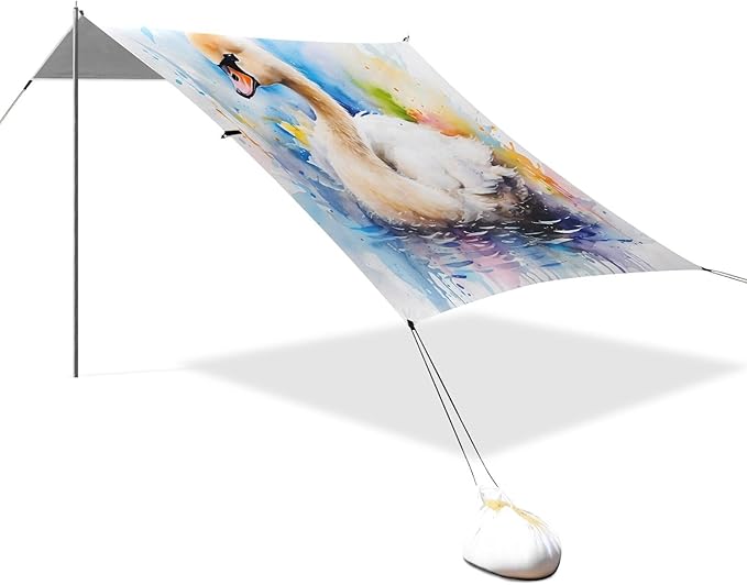ALAZA Watercolor Duck Baby Beach Tent Sun Shelter UPF50+ Protection Beach Shade Canopy w/ 4 Sandbags for Outdoor Camping Fishing Backyard Fun Picnic 10x9 ft