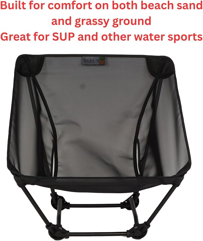 Ultralight Backpacking Chair Aluminium Alloy Legless Ground Chair Foldable Camping Chair for Adult Hiking Camping Picnic Fishing RV Balcony Paddleboard Beach Indoor (Black)