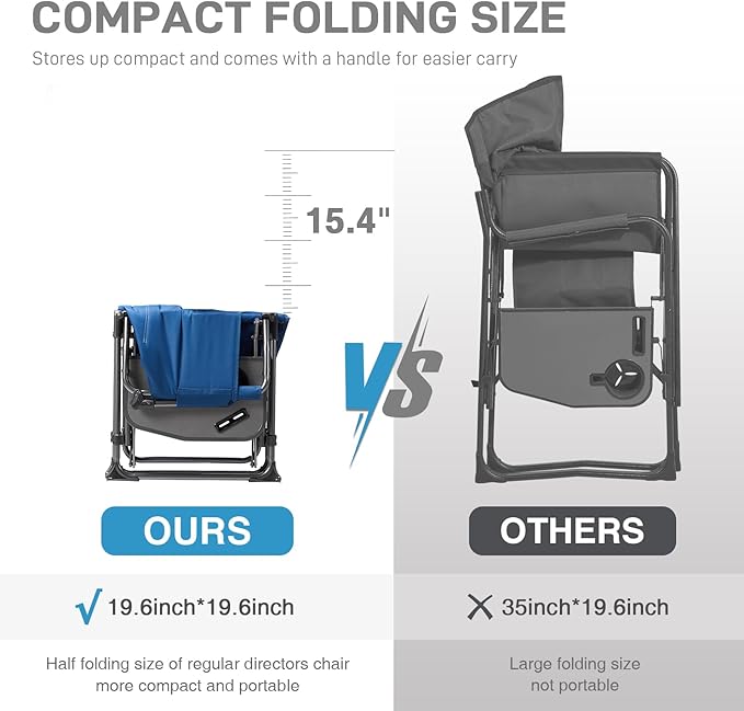 EVER ADVANCED Camping Directors' Chair with Side Table Portable Folding Chair with Compact Size Heavy Duty Lawn Chair with Pocket for Camping Lawn Sports and Fishing 400lbs Blue 2 Pack