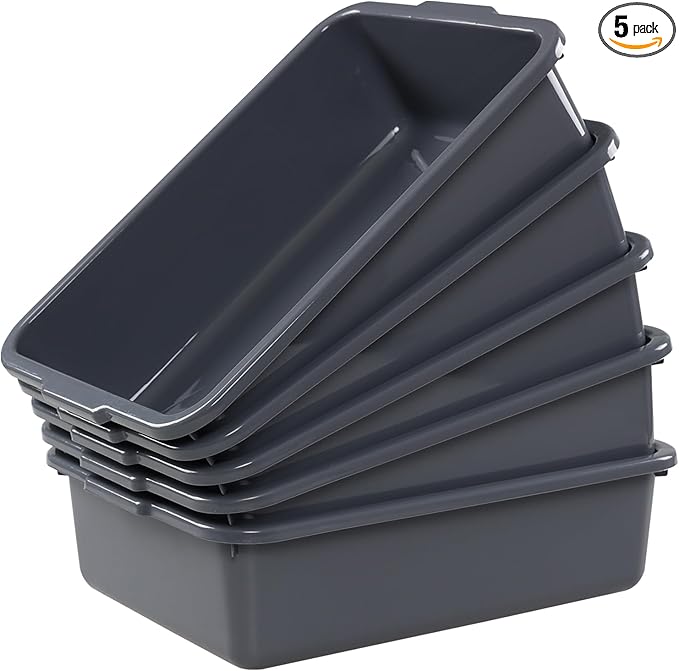 5-Pack Small Commercial Tote Box 8 L Plastic Bus Box Gray
