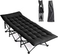 VINGLI Folding Camping Cot BedCamping Cots for Adults with Mattress Cots for Sleeping with Pillow 1200D Layer Oxford for for Guest-Black 1P