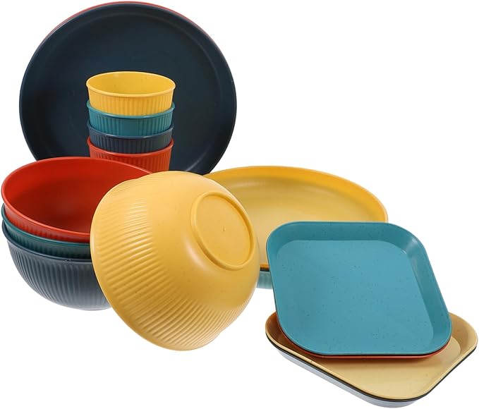 OUNONA 1set Unbreakable Dinnerware Set Stylish Plates and Bowls for Outdoor Events Lightweight Tableware for Camping and Bbq Black Dishwasher Safe