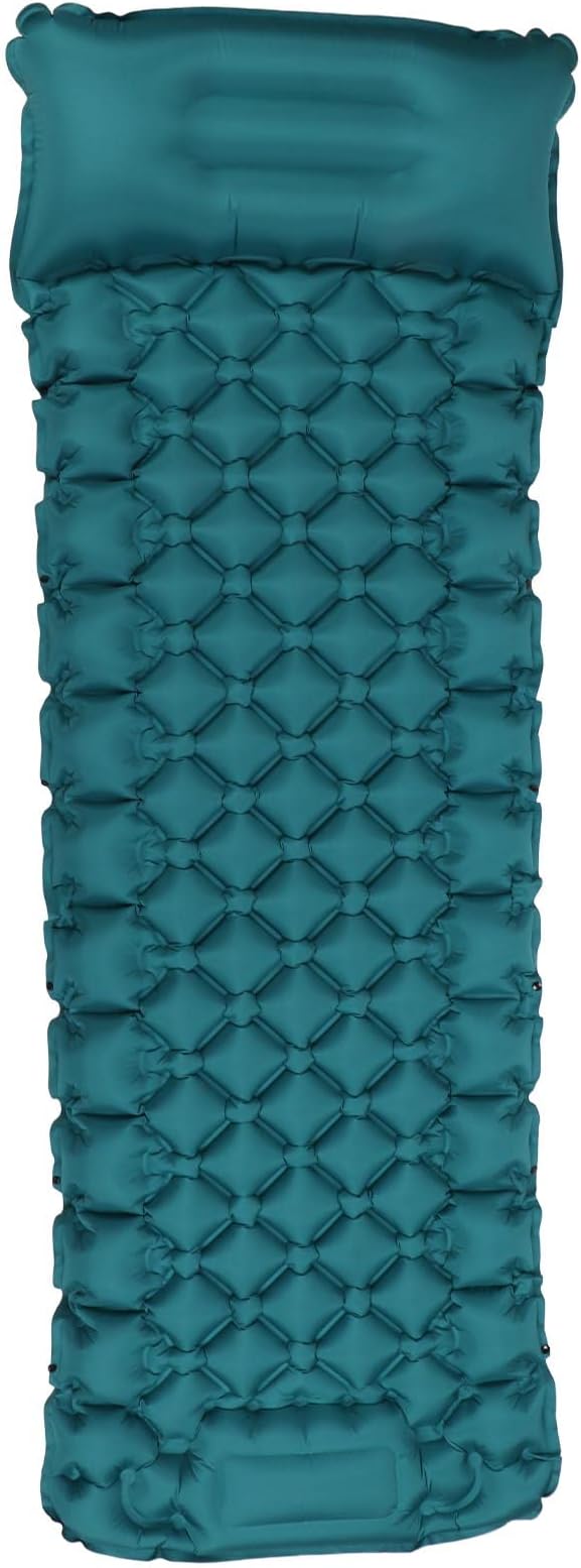 Camping Mattress with Fast Inflation Nylon Material Curved Pillow for Neck Support Portable and Includes Storage Bag and Patch Stickers