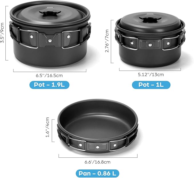 Odoland 16pcs Camping Cookware Mess Kit with Folding Camping Stove Non-Stick Lightweight Pots Pan Set with Stainless Steel Cups Plates Forks Knives Spoons for Camping Backpacking Outdoor Cooking