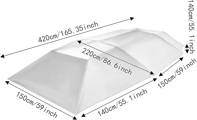 13.78x7.2ft Car Canopy Umbrella Car Sun Shade Umbrella Cover Tent with Wind-Proof Ropes Portable Folding Roof Tent for Cars Protection (Silver Grey)