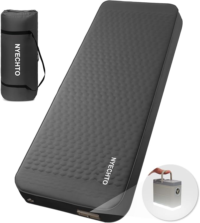 Self Inflating Sleeping Pad with Electric Pump 4 Thick Ultralight Memory Foam Camping Mattress Telescopic &amp Compact Fast Inflate Insulated Camping Air Mats for Car Travel/Tent/Cot Grey