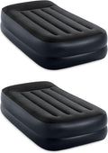 Intex 64121ED Dura Beam Plus Pillow Rest Raised Velvet Blow Up Airbed Mattress with Built in Electronic Pump and Portable Storage Bag Twin (2 Pack)