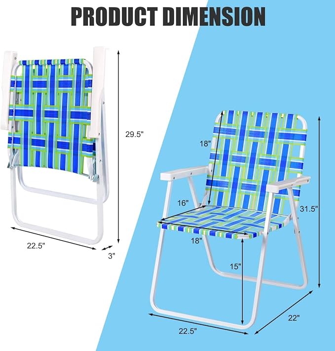S AFSTAR Beach Chair Set of 6 Portable Folding Chairs with Stable Steel Frame &amp Comfort Armrest Load Bearing Up to 265 LBS Lightweight Lawn Chairs 6 PCS Camping Chairs for Outside Outdoor (Blu