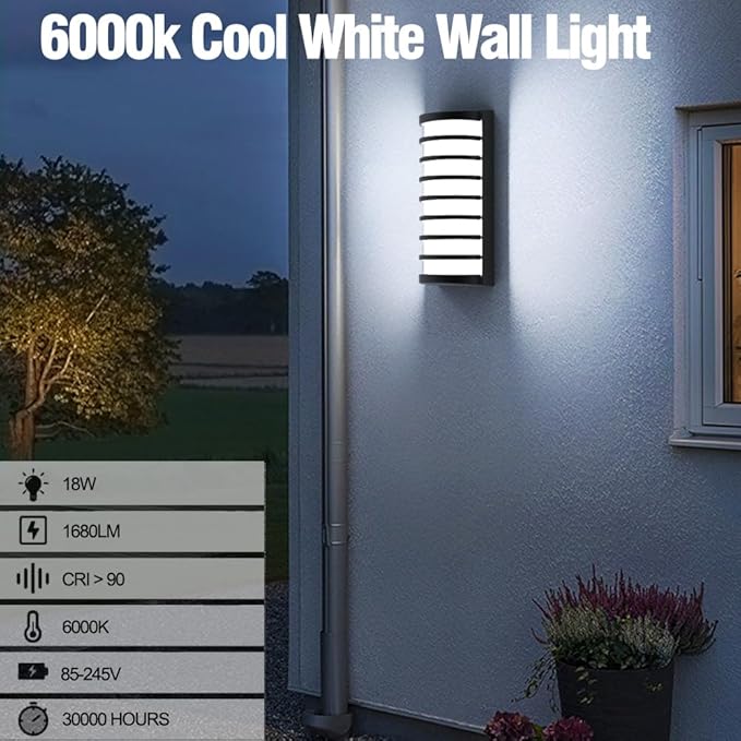 Sytmhoe Modern Outdoor Wall Sconce LightsLED Exterior Wall Light Fixtures6000k Cool White Wall Mounted LED LampsBlack Porch&ampPatio Light for HouseIP65 Waterproof for Hallway Stairs Gardens(6000