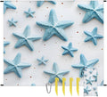 Waterproof Sandproof Beach Blanket 59''×68'' Starfish Polyester Outdoor Picnic Blanket with 4 Stakes &amp Storage Bag for BeachCampingVacation Light Blue