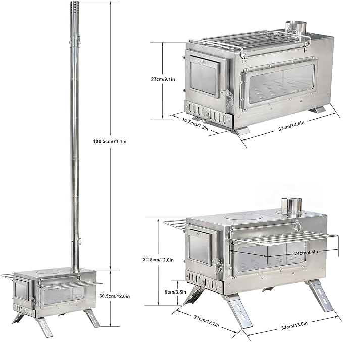 unho Outdoor Wood Burning Stove for Camping Stainless Steel Chimney Pipe Outdoor Heating &amp Cooking Hot Tent Stove