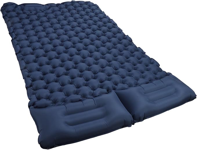 Double Inflatable Camping Sleeping Pads with Pillow Ergonomic Nylon Camping Mat for Outdoor