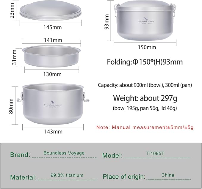 Boundless Voyage Outdoor Titanium Lunch Box Uncoated Bowls with Lid Separated Multi-layer Office Worker Bento Box Ti1095T