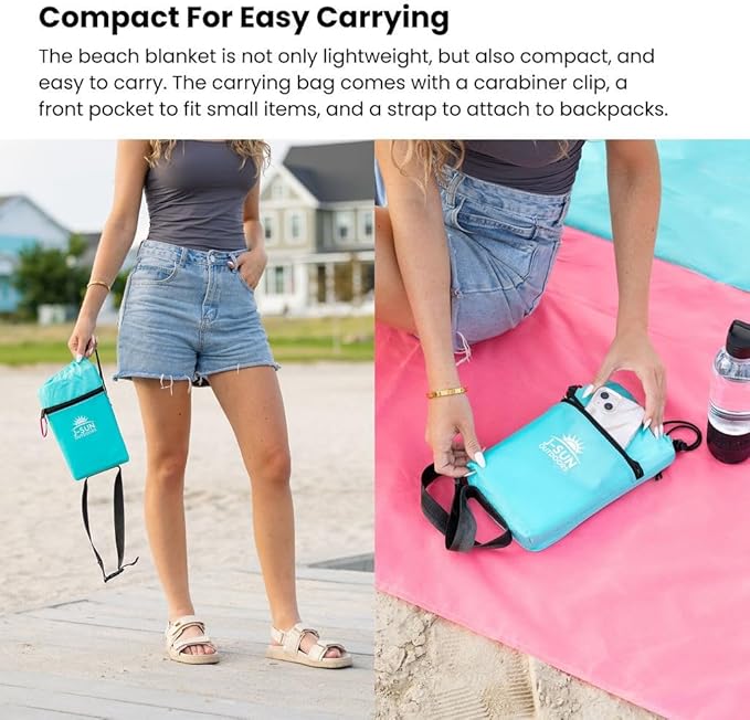 XL Beach Blanket Sandproof Waterproof for 4-6 Adults - 10ft x 9ft Beach Mat with Zippered Pocket 4 Stakes &amp Storage Bag | Lightweight 1.4 lbs Quick-Dry Blanket for Beach Camping &amp Picnic