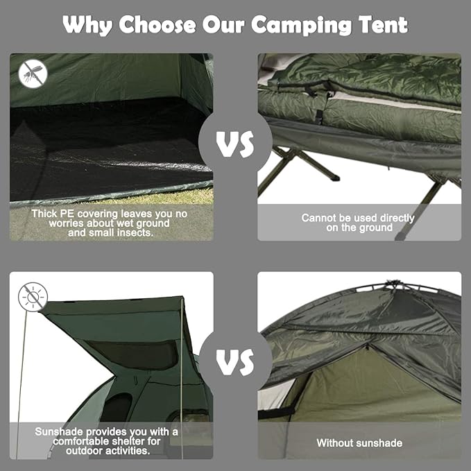 LUARANE Double Tent Bed Outdoor Folding Tent Set with Air Mattress &amp Sleeping Bag 2 Person Waterproof Raised Camping Tent Bed with Carry Bag Suitable for Hiking Camping Picnics