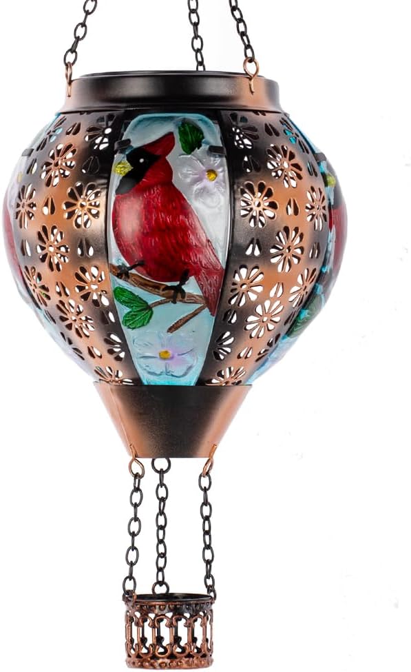 DREAMSOUL Cardinal Hot Air Balloon Solar Lantern Metal Solar Lantern with Flickering Flame Solar Lanterns Outdoor Waterproof for Lawn Patio Decor