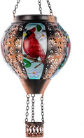 DREAMSOUL Cardinal Hot Air Balloon Solar Lantern Metal Solar Lantern with Flickering Flame Solar Lanterns Outdoor Waterproof for Lawn Patio Decor