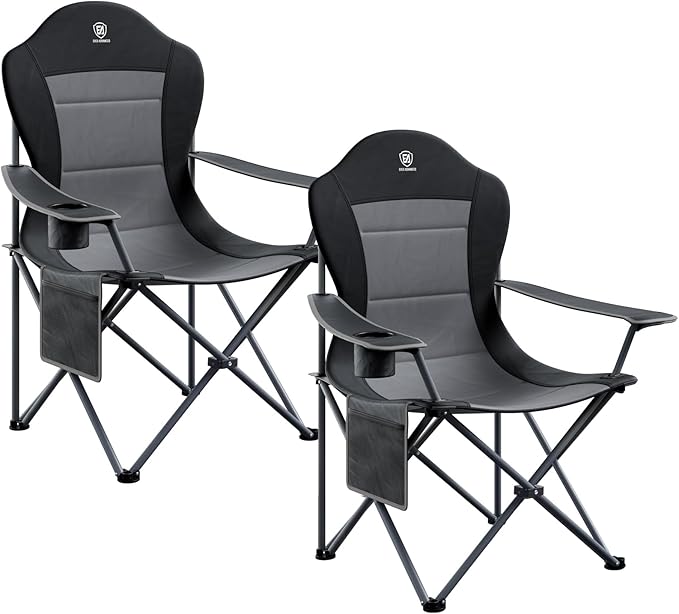EVER ADVANCED Folding Camping Chair with High Back Padded 2 Pack Oversized Portable Lawn Chairs Lightweight Sturdy Steel Foldable Outdoor Camp Chair for Adults Black