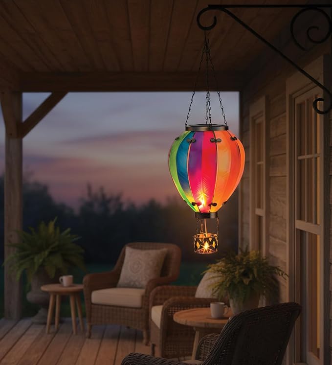Regal Art &amp Gift 23.5 Inch Hot Air Balloon Solar Lantern – Hanging Solar-Powered LED Lights Waterproof Portable Decorative Outdoor Lamp Made of Metal &amp Glass for Garden Patios &amp Pathway