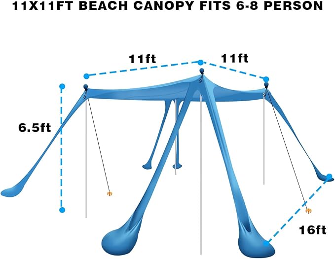 Beach Canopy Tent Sun Shade with 6 Sandbags Beach Tent Sun Shelter UPF 50+ UV Protection Poles and Ground Pegs and Anti-Wind Ropes for Outdoor Camping Backyard and Picnics