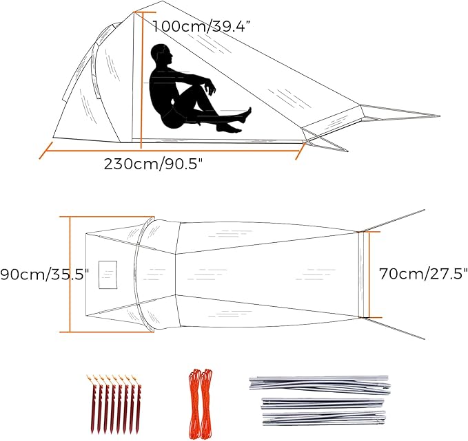Onewind Ultralight One Person Tent Single Person Fishing Tent with Rainfly Poles Easy Setup for 3 Season Camping Hiking Backpacking