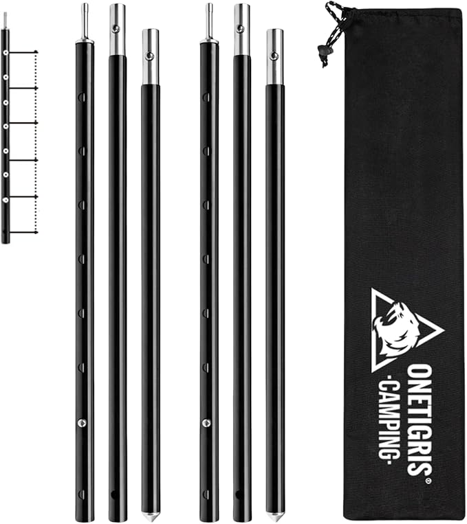 ONETIGRIS Upgraded Tent Poles – Set of 2 Adjustable Telescoping Tarp Poles Aluminum Replacement Poles for Tent Tarp Canopy Awning Shelter Heavy Duty Aluminum Alloy Camping Poles