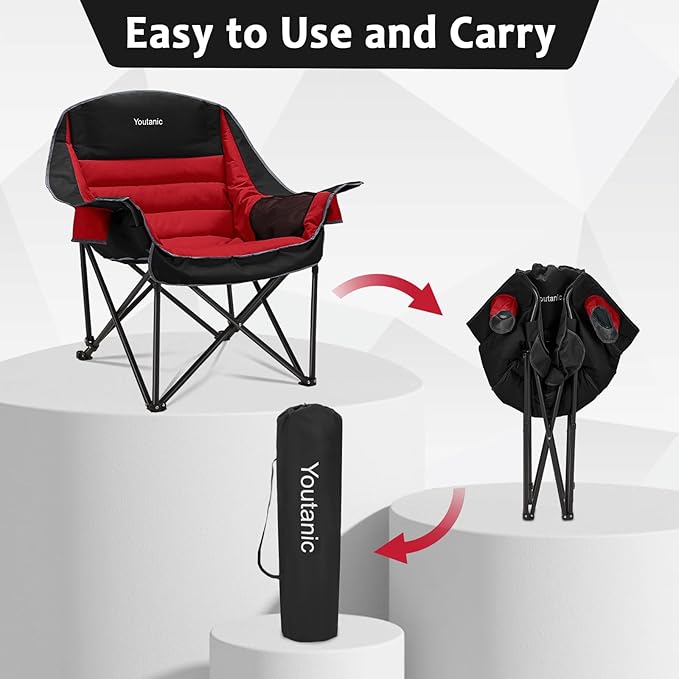 Oversized Camping Chair Portable Folding Camping Chairs with Side Pocket Cup Holder and Carry Bag Heavy Duty Outdoor Camping Chairs for Adults Fishing Sports Trip up to 400lbs Style 5