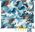 Waterproof Sandproof Beach Blanket 59''×68'' Camouflage Polyester Outdoor Picnic Blanket with 4 Stakes &amp Storage Bag for BeachCampingVacation Light Blue