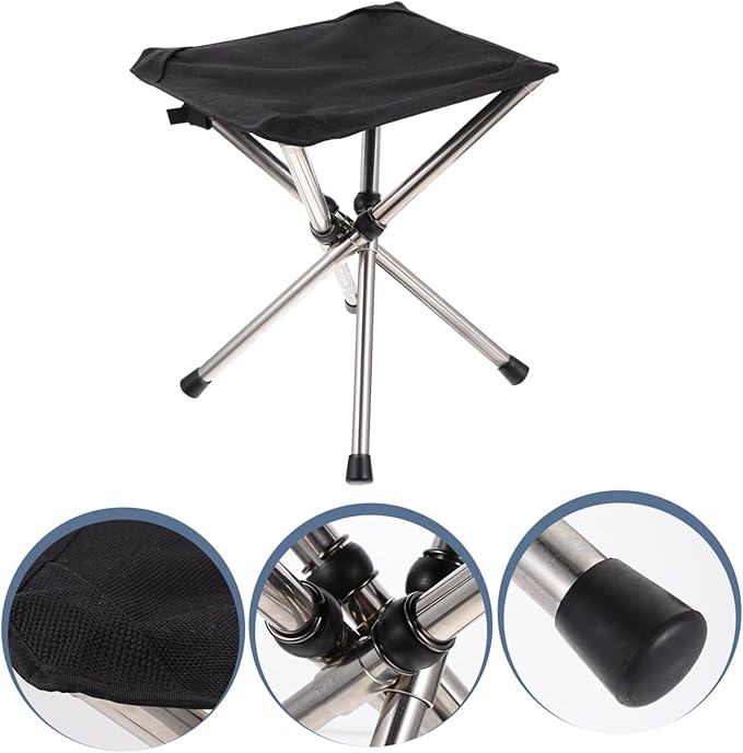 Kisangel Portable Folding Stool Adjustable Height Outdoor Camping Chair Stainless Steel Lightweight Collapsible for Fishing Tailgating and Travel