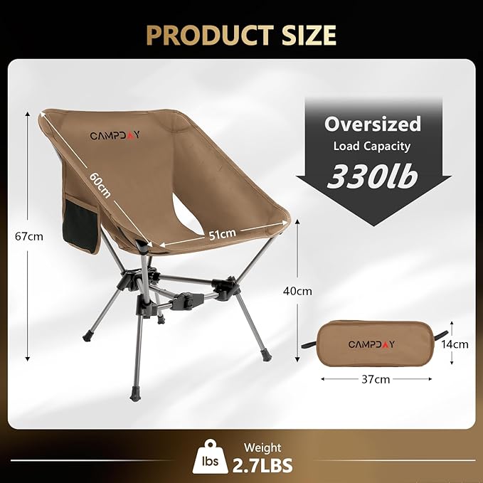 Camping Chair Backpacking Portable Hiking Ultralight Small Lightweight Folding Chair for Outdoor Camp Beach Picnic Concert Supports 330lbs (Khaki1PCS)