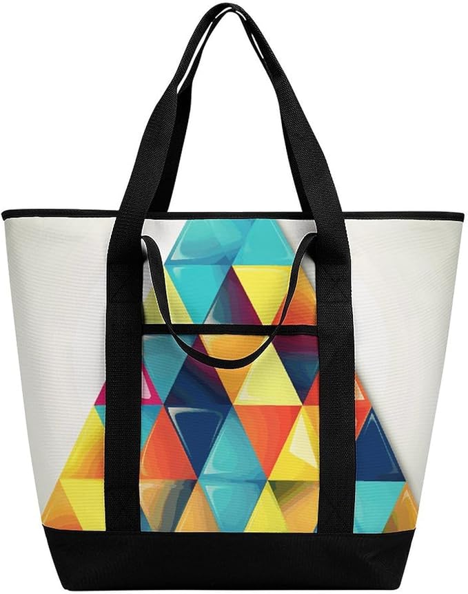 Insulated Shopping BagLarge Reusable Cooler Bags Colorful Triangle Printed Foldable Shopping BagTravel Waterproof Shoulder Bag