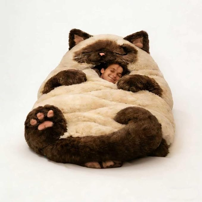 Cat Shaped Sleeping Bag for Adults 69x31 Extra Large Plush Floor Lounger Cozy Envelope Sleep Sack for Camping Travel &amp Indoor Use Soft Washable Warm Blanket