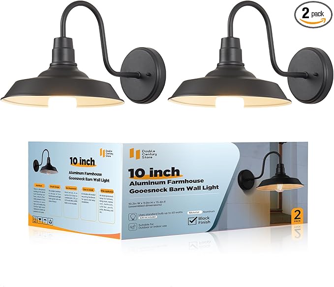 2-Pack Barn Lights Outdoor Gooseneck Exterior Lighting Fixture Aluminum Porch Light Farmhouse Outdoor Wall Light Outside Sconce Light for Patio Garage