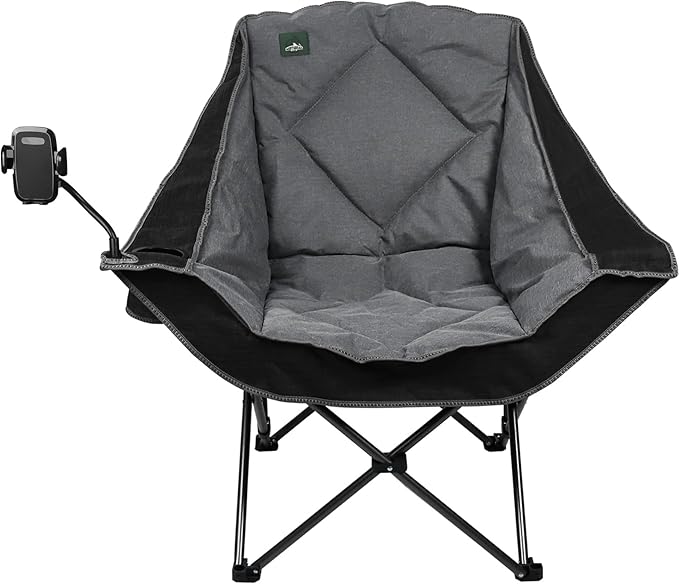 Northroad Oversized Foldable Camping Chair with Cell Phone HolderOutdoor Padded Lawn Chair w/Cup HolderCarry Bag for Beach Hiking and PicnicsHeavy-Duty 300-lbs Capacity Black