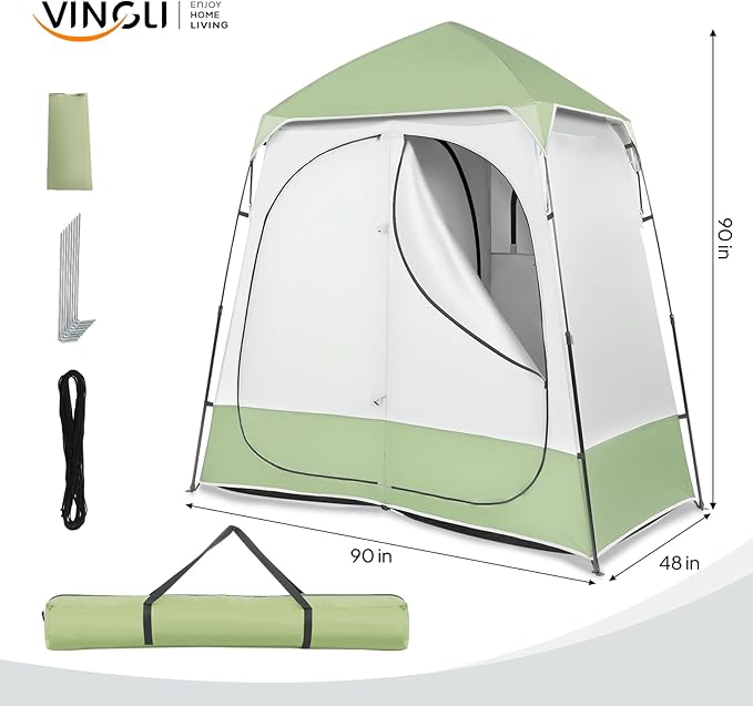 VINGLI 2 Room Shower Tent 7.5 FT Instant Pop Up Shelter with Carrying Bag Privacy Changing Room TentPerfect for Portable Toilet Camping Dressing Outdoor Indoor Easy Set Up