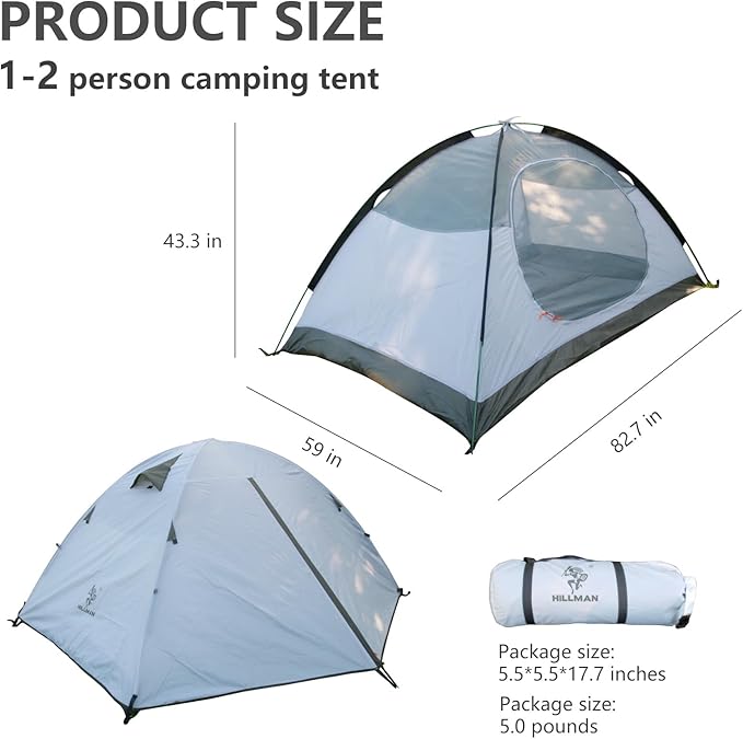 HILLMAN 1/2/3/4 Person Tents for Camping Instant Lightweight Backpacking Tents Easy Set Up Waterproof Family Camping Tent with Rainfly &amp Carry Bag Portable Dome Tent for Camping Hiking &amp Trave