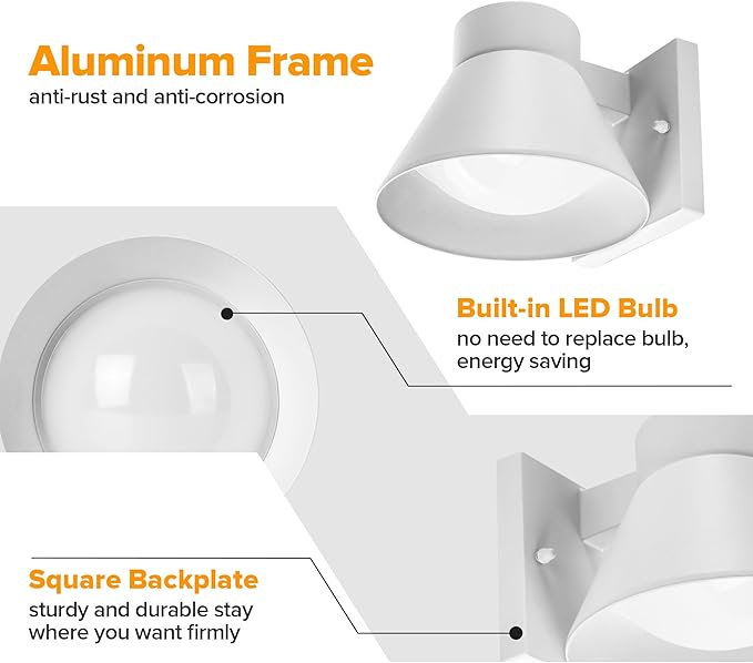 UME 2 Pack LED Outdoor White Front Porch Lights Waterproof Wall Lantern Light Fixture Anti-Rust Farmhouse Barn Wall Sconce for Patio Doorway Garage