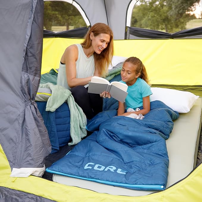 CORE 50 Degree Youth Sleeping Bag | Lightweight &amp Compact for Boys &amp Girls | Perfect for Indoor or Outdoor Use Camping Backpacking Hiking &amp Sleepovers | Ideal for Warm &amp Cooler 3 S