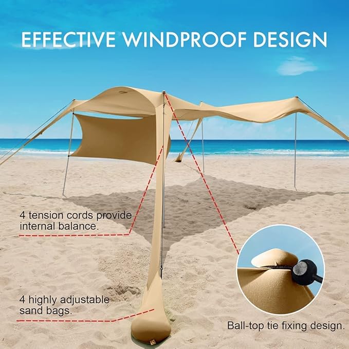 Beach Canopy Tent Shade with Sidewalls 10x10FT 6.6FT Tall UPF50+ Sun Shelter Windproof &amp Water Resistant Includes Guylines Sand Shovel Stability Poles Easy Up for Beach Outdoor Camping Backya