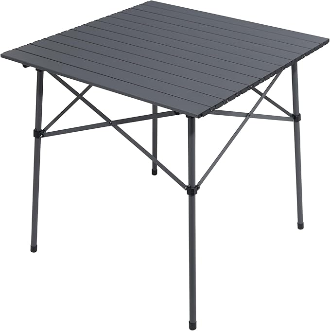Portal Lightweight Aluminum Folding Square Table Roll Up Top 4 People Compact Table with Carry Bag for Camping Picnic Backyards BBQ Dark Gray