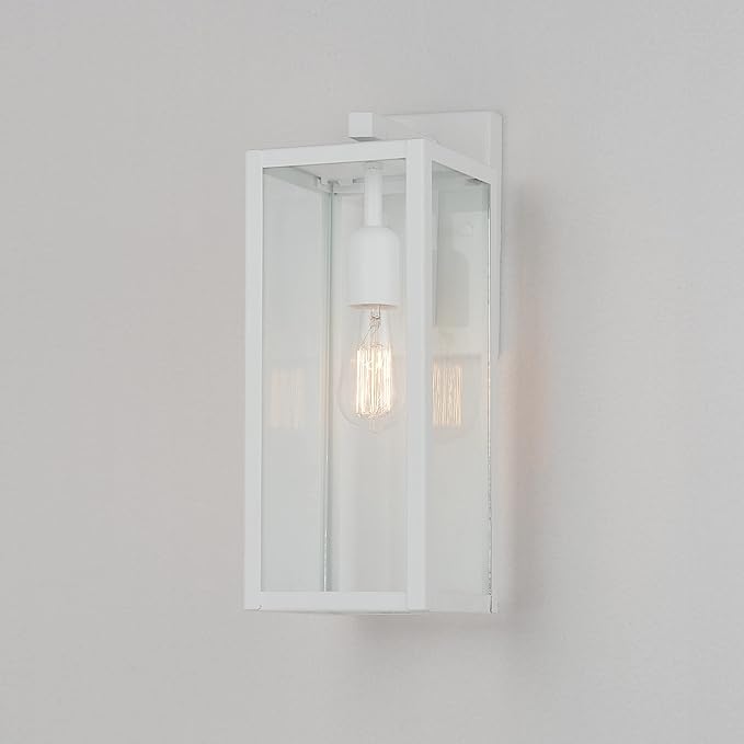 GLOBE Electric 44836 Bowery 1-Light Outdoor Indoor Wall Sconce Matte White Clear Glass Shade