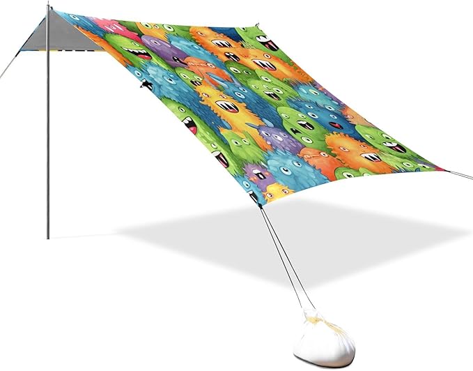 Cute Monster Cartoon PatternCamping Sun Shelters 9.2 x 10.5 FT Beach Canopy Tent Sun Shade with Carrying Bag for Camping Trips Fishing Backyard Fun or Picnics 21340129